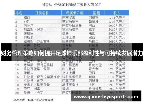 财务管理策略如何提升足球俱乐部盈利性与可持续发展潜力